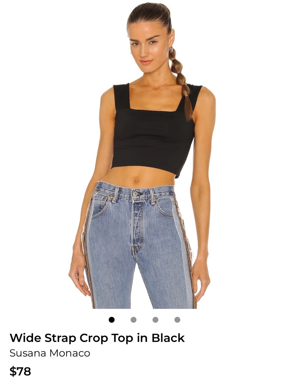 Susana Monaco Black Wide-Strap Square-Neck Crop Top